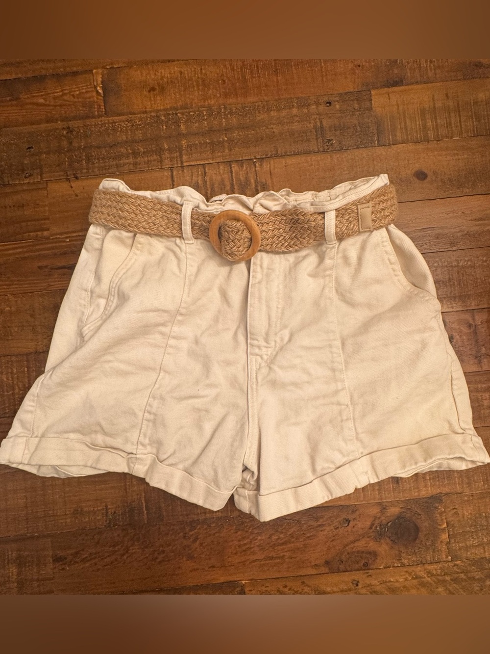 ZARA High-Waist Shorts with Woven Tan Belt